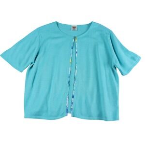 Premier International Ladies Aqua Blue Short Sleeve Cardigan Sweater L 14‎ 16